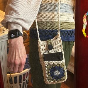 Handmade Crochet Crossbody Bag - Multicolor